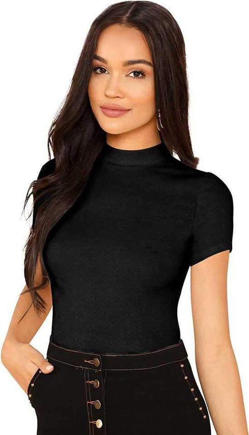 Women Black Round Neck Half Sleeves T-Shirt